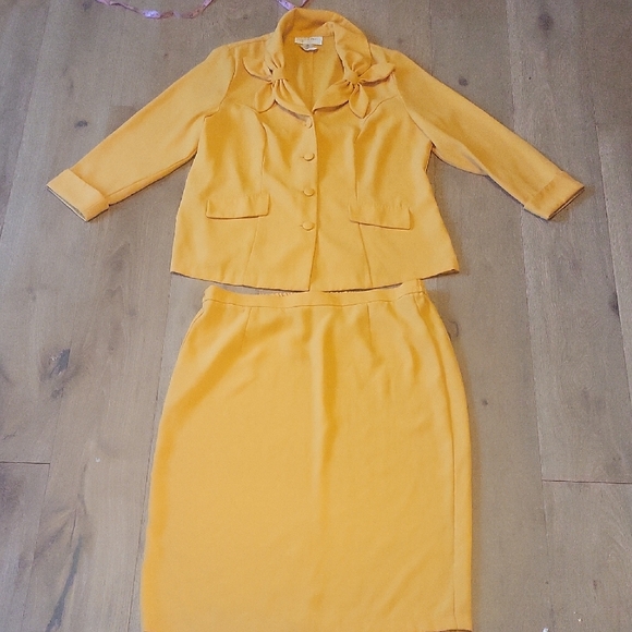 Allison Woods Vintage Yellow 2piec Suit Set With Skirt And Blazer. Plus Size 18 - Picture 1 of 6
